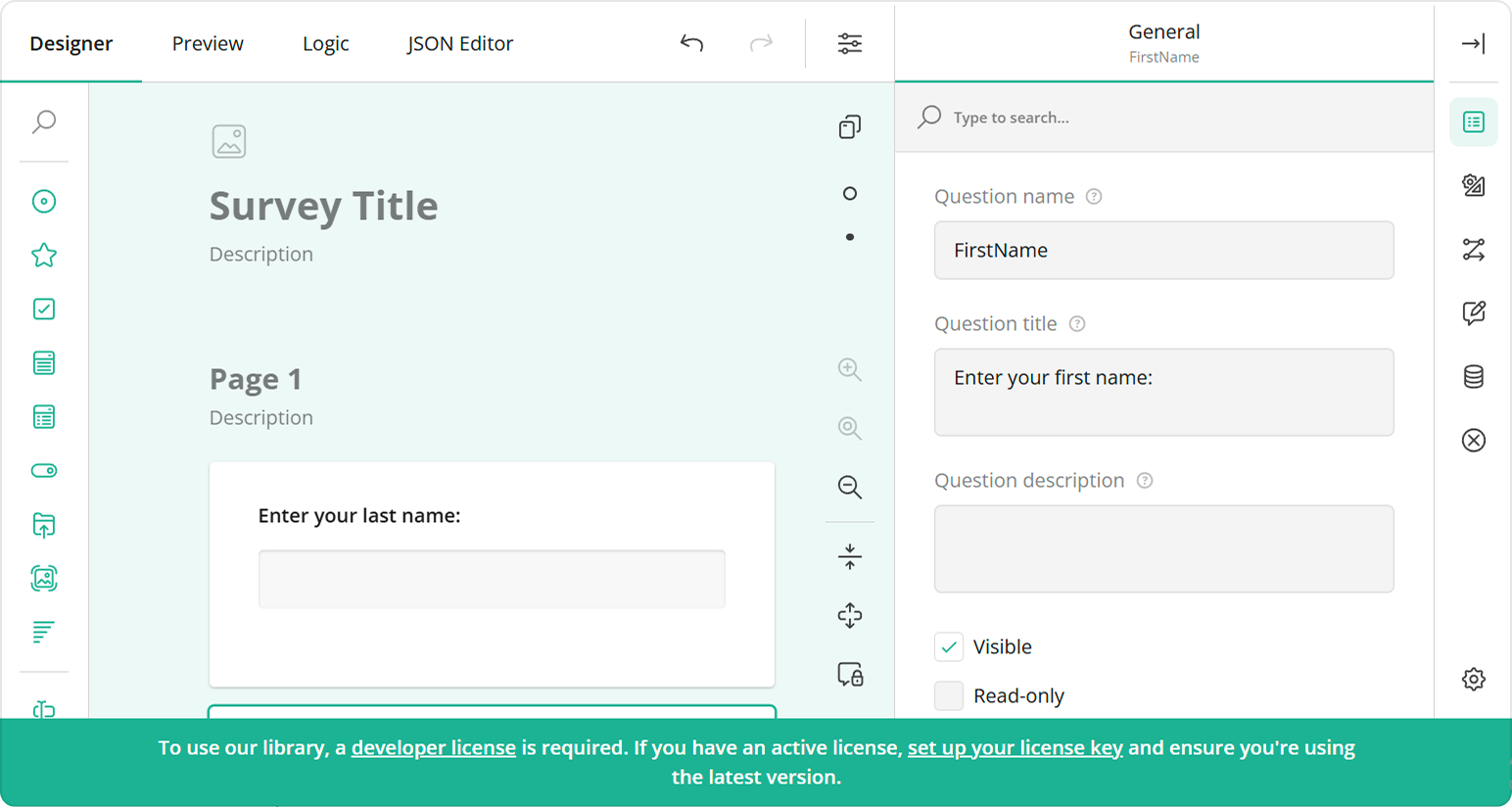 Survey Creator: Alert banner