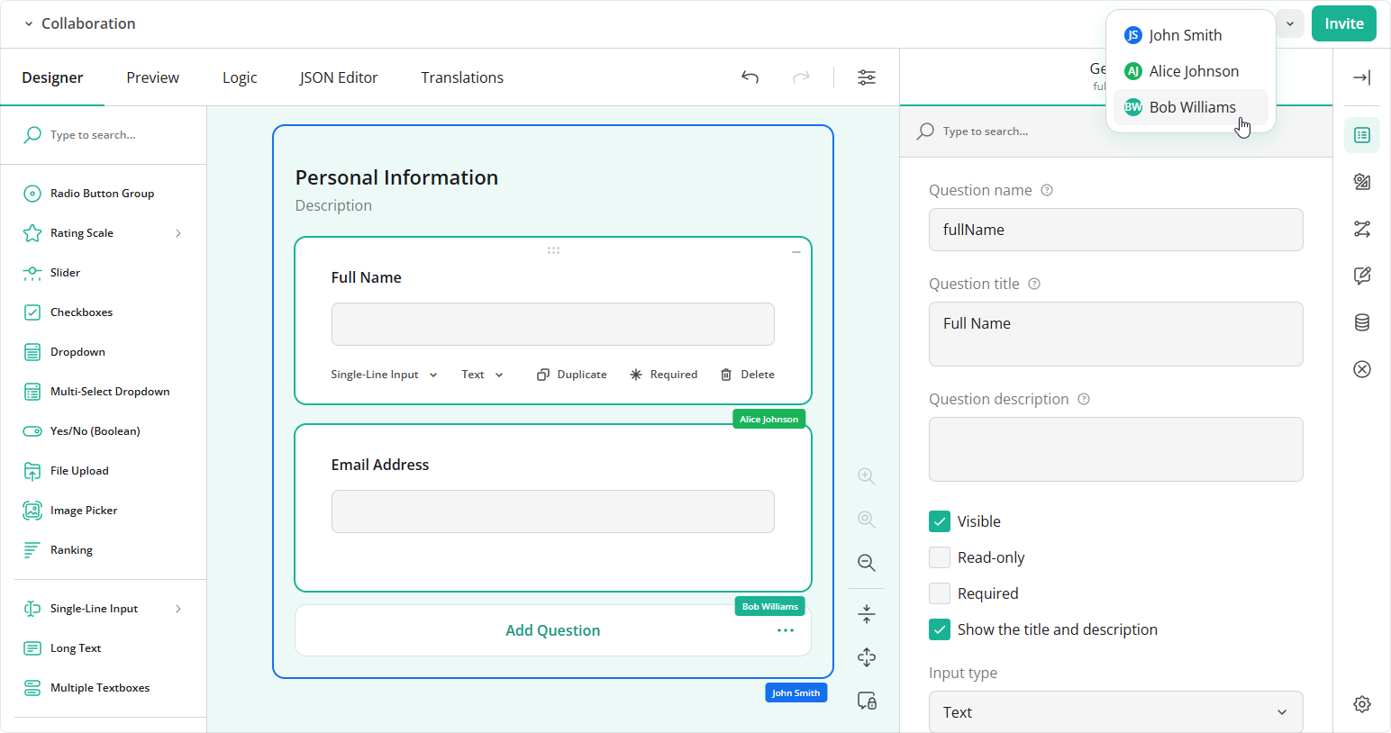 Collaborative Form Editing by SurveyJS