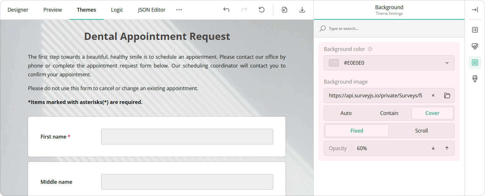 Survey background settings