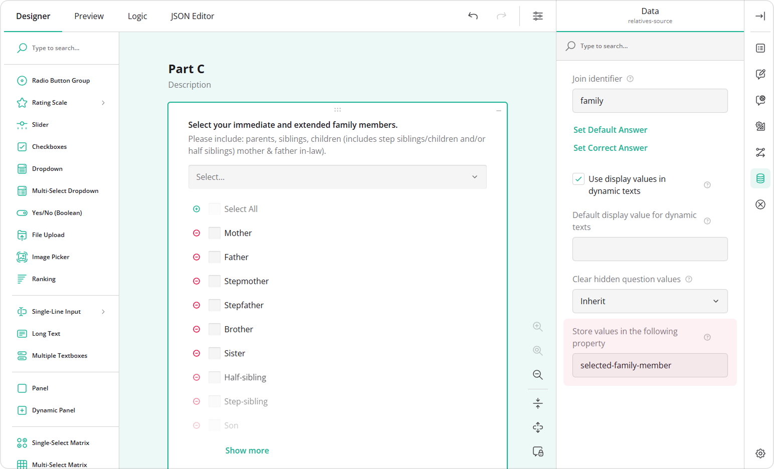 Set the value name for Store values in the following property