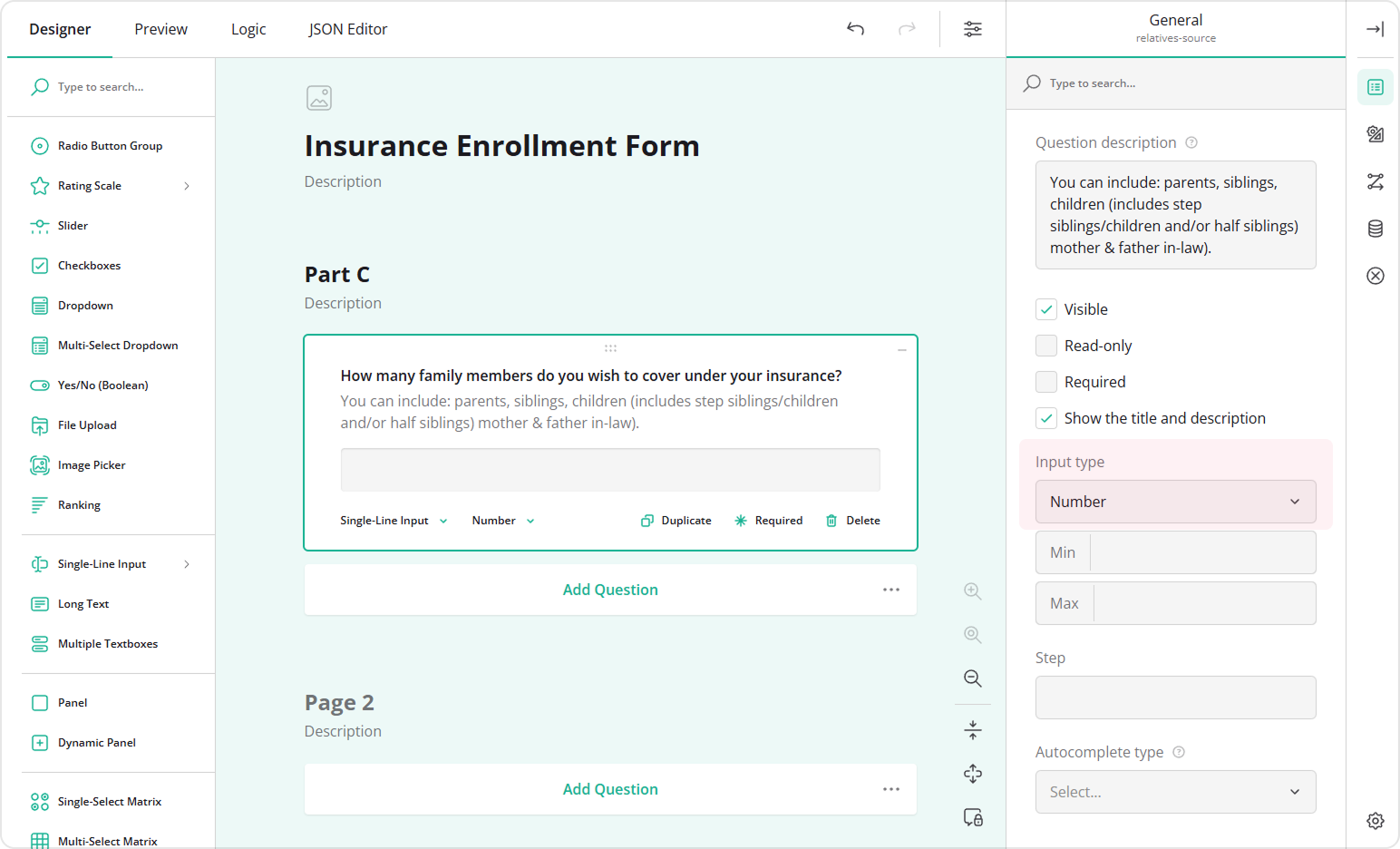 Set the input type to number