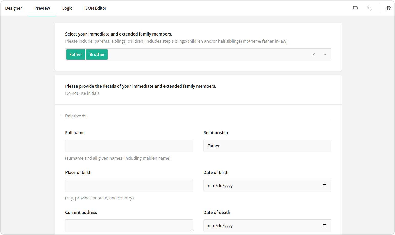 Preview of selected values piped into a nested question