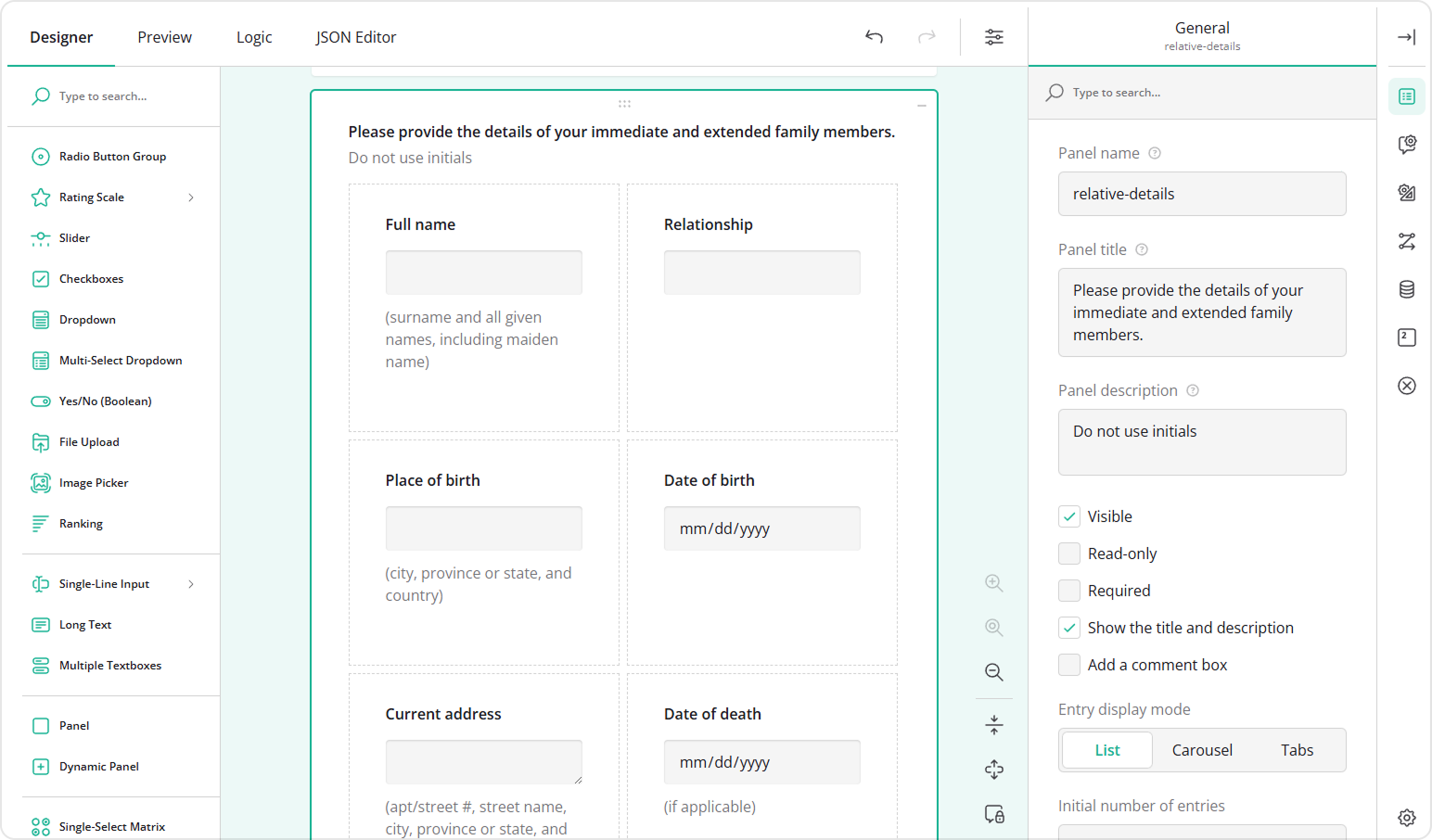 Add questions to the Dynamic Panel
