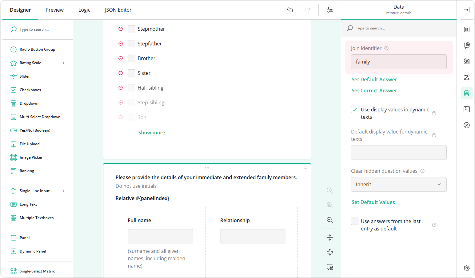 Specify a join identifier for the Dynamic Panel