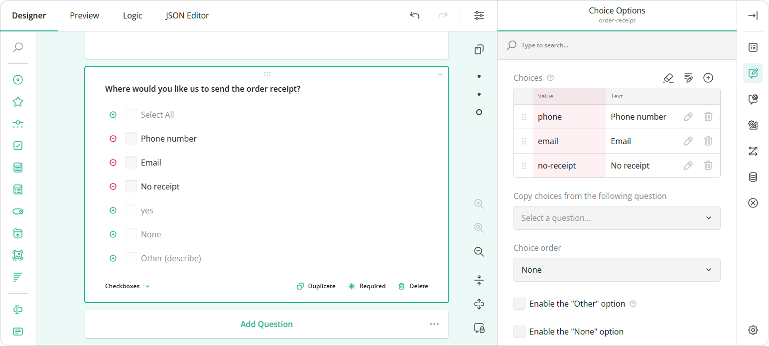 Survey Creator: Choice option IDs