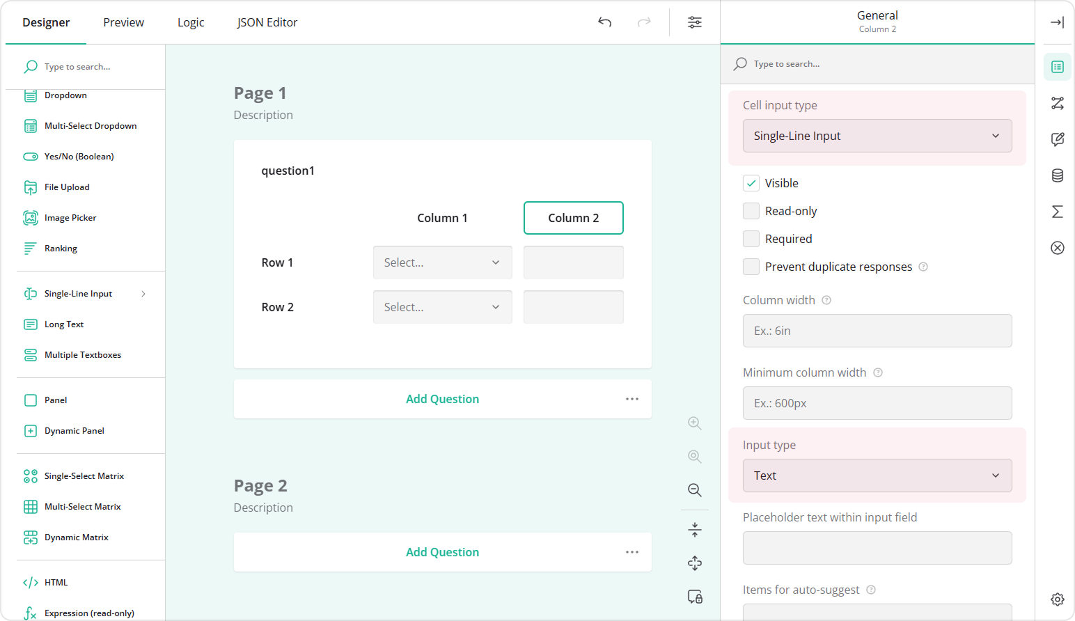 Multi-Select Matrix column: Changing cell input type to Single-Line Input