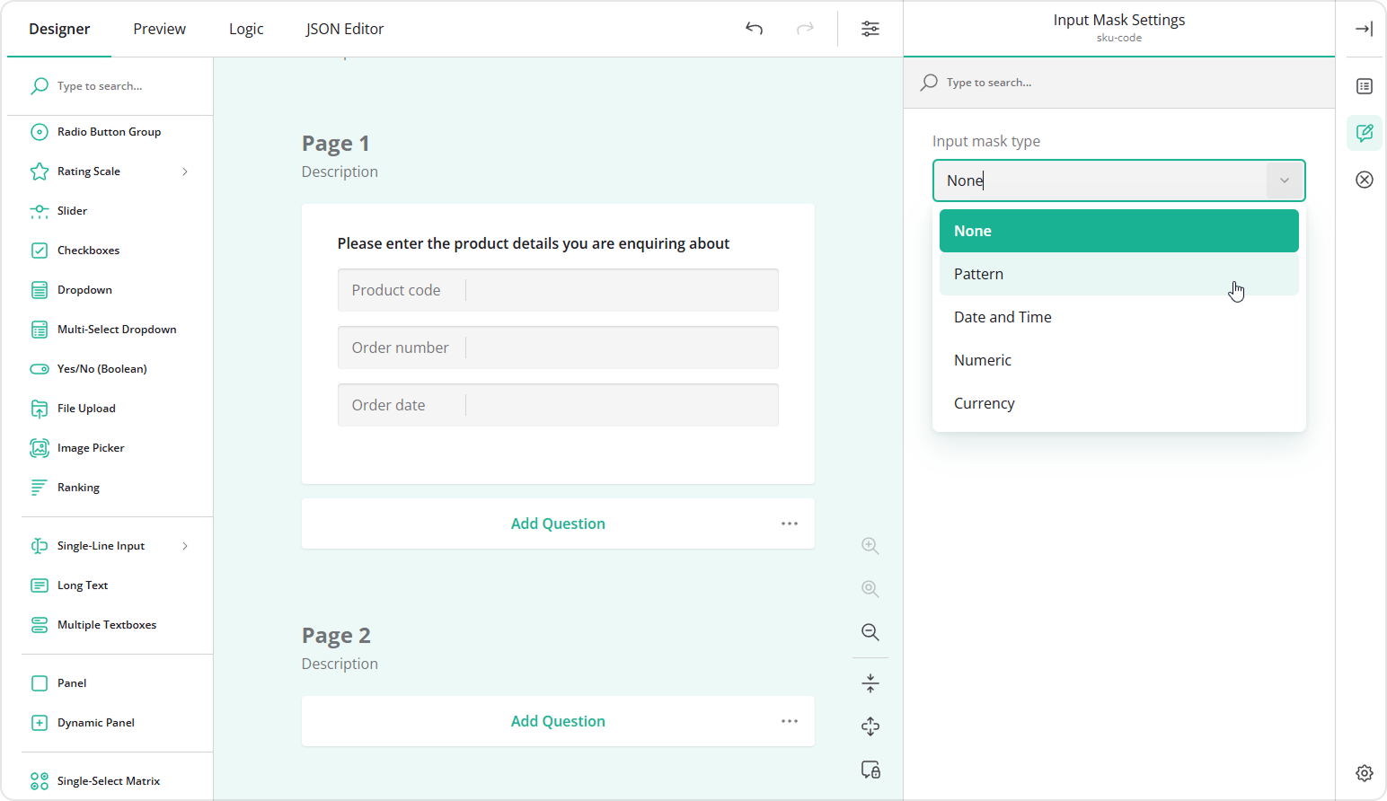 Apply input mask to a text field of a Multiple Textboxes question