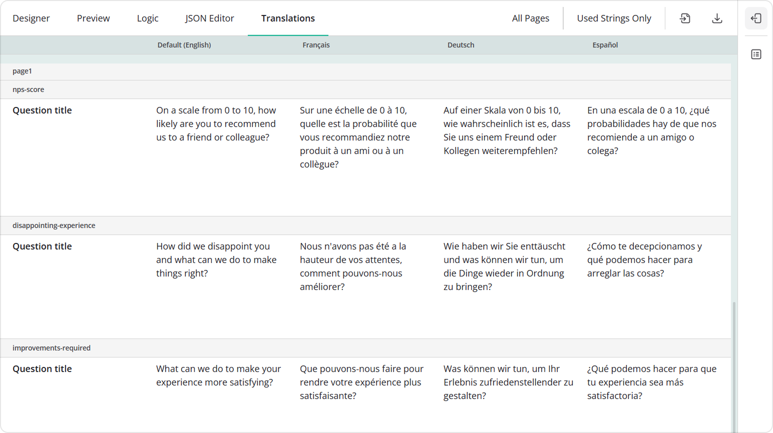 Entering translations