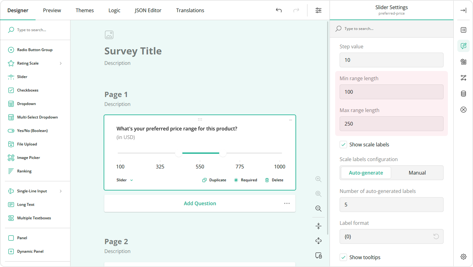 Set the Range Slider length limits
