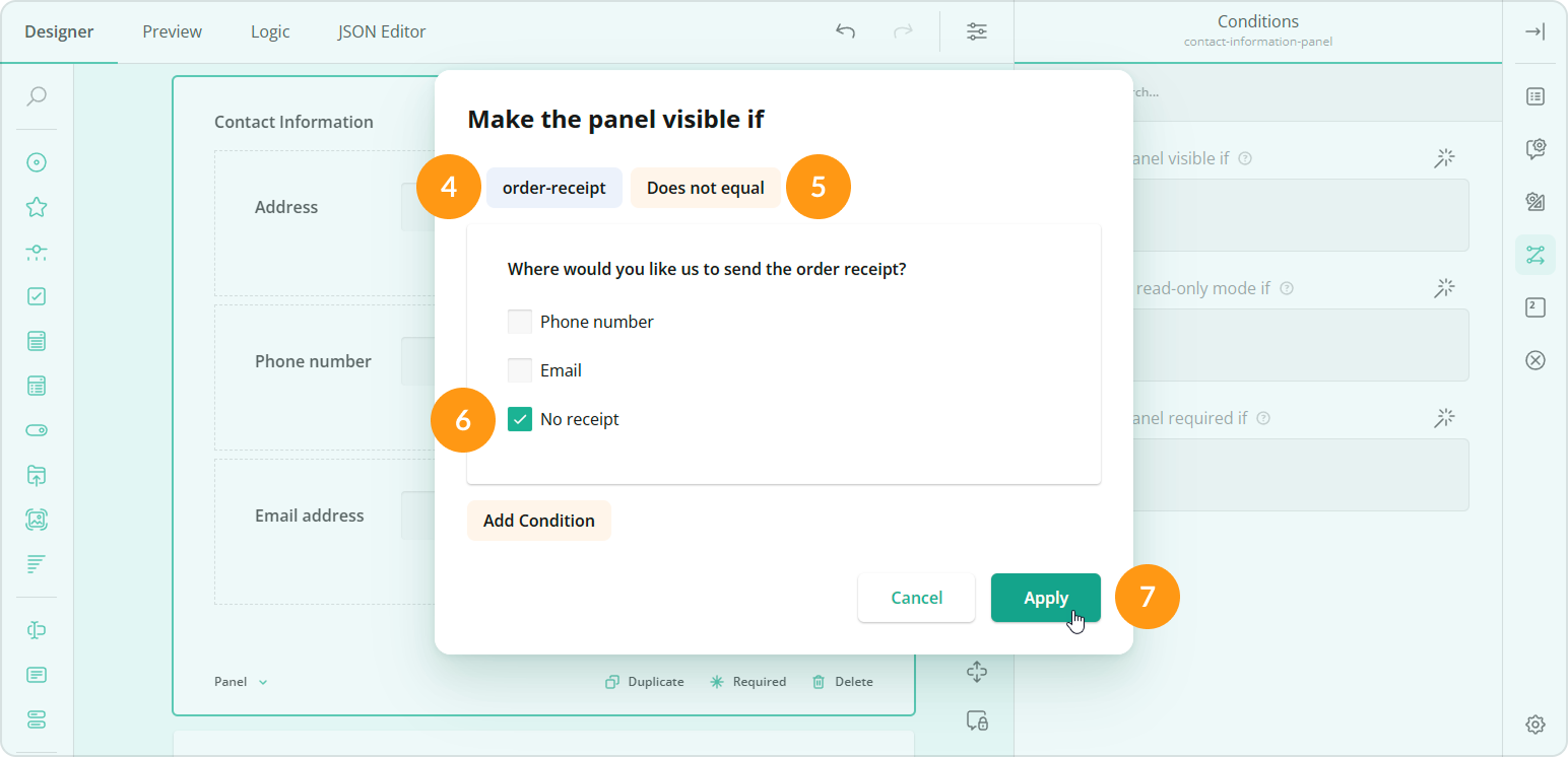 Survey Creator: How to implement panel display logic (steps 4 to 7)