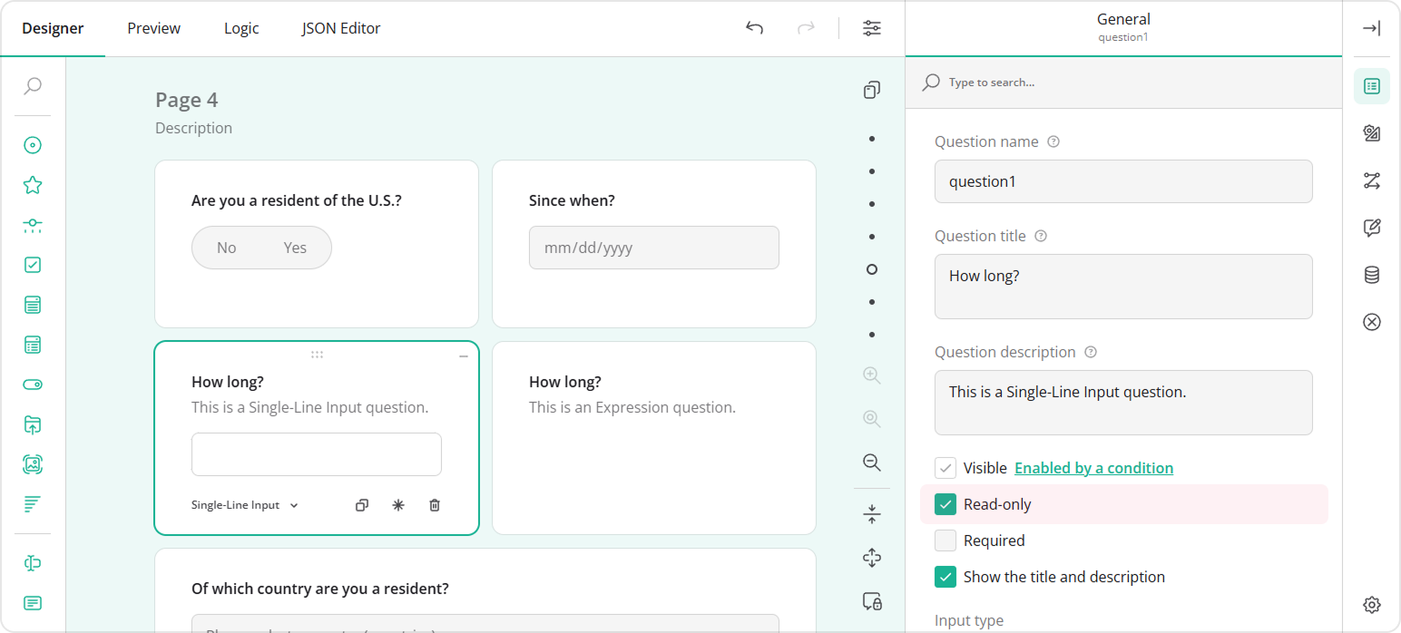 How to set Read-only mode for a Single-Line Input