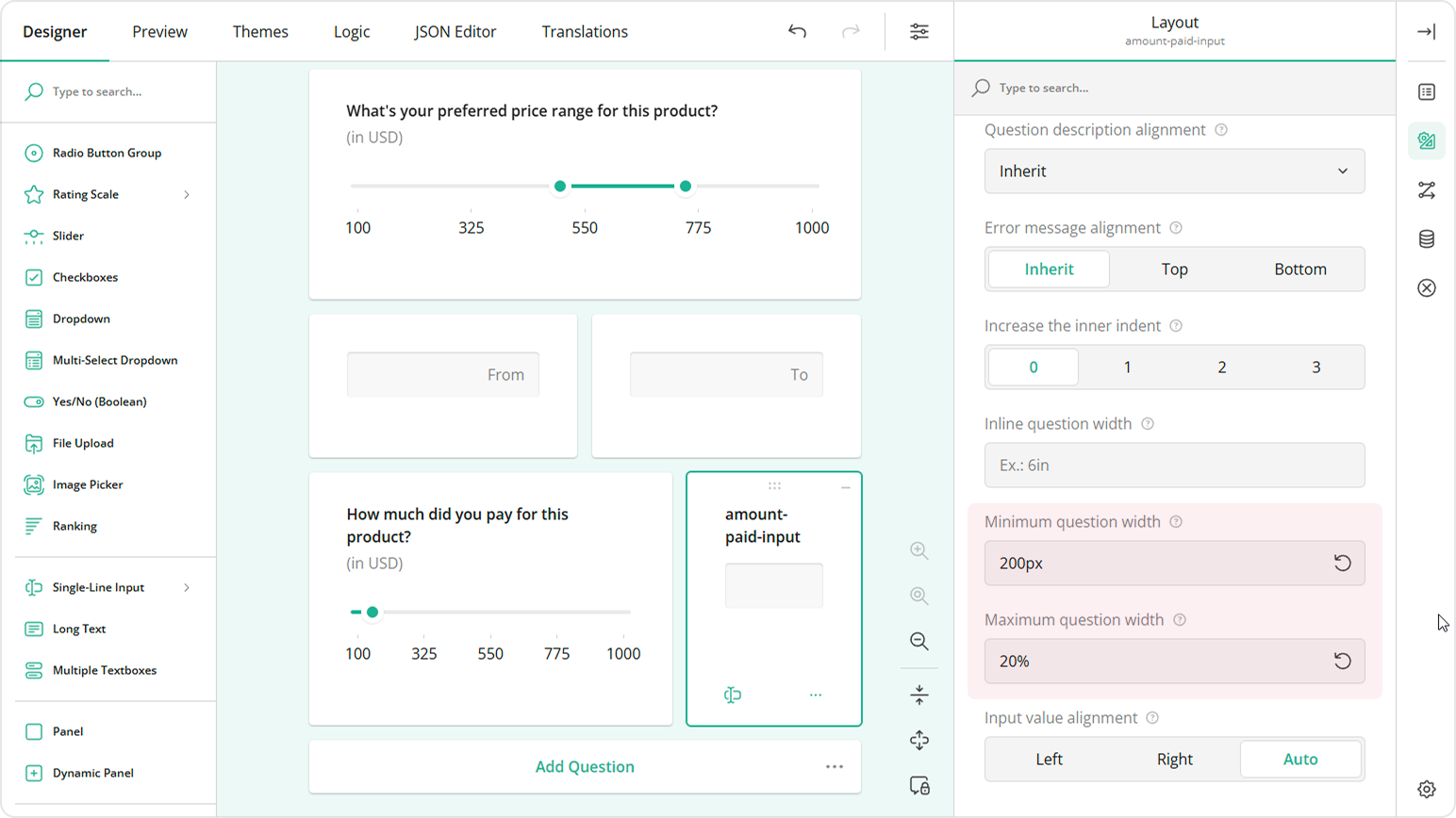 Adjust the layout of the Sinle-Line Input question