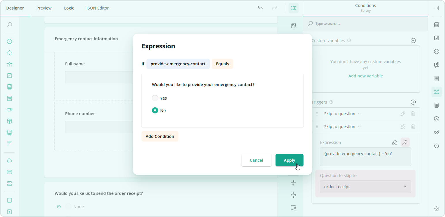 Survey Creator: Skip logic example #2