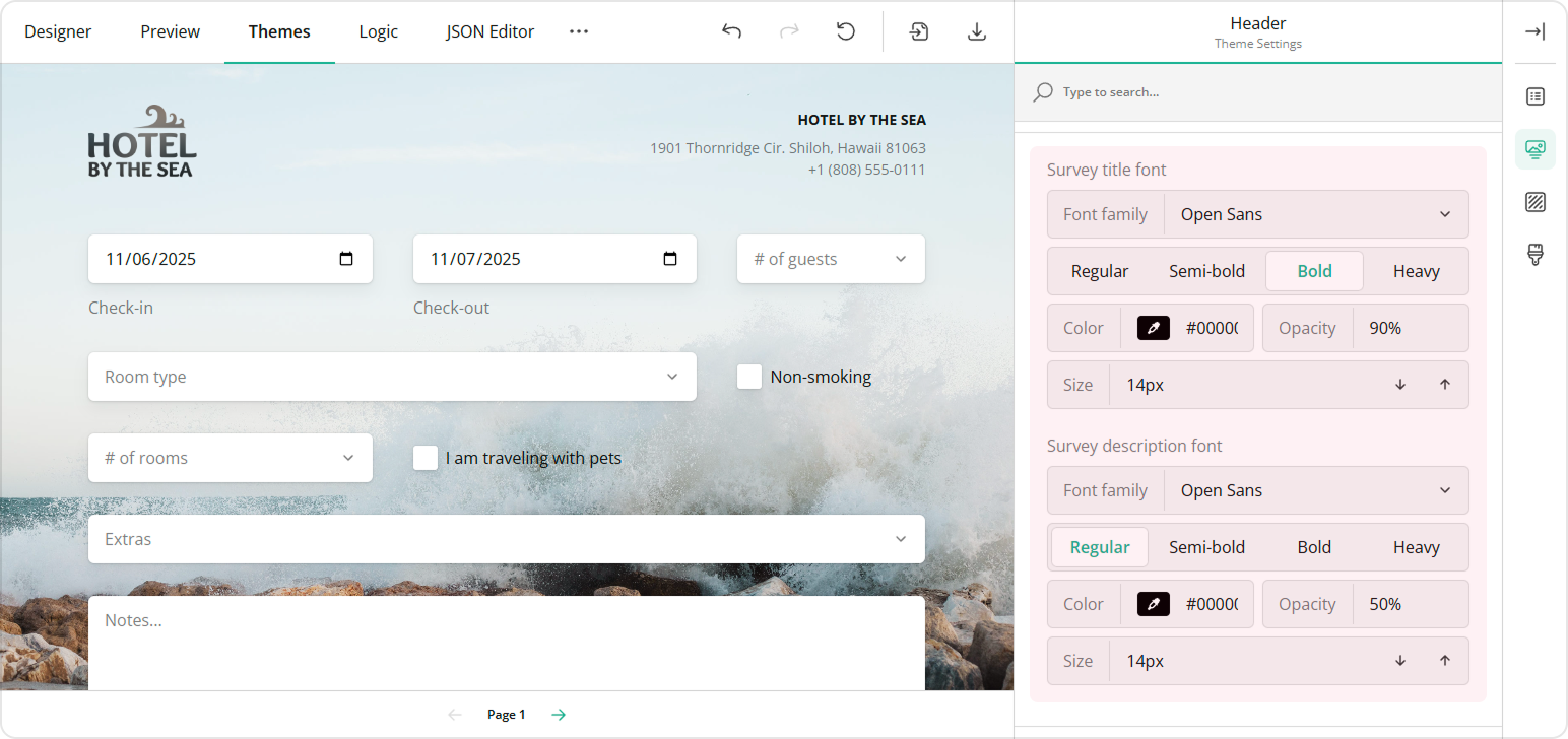 Customize the survey title and description fonts