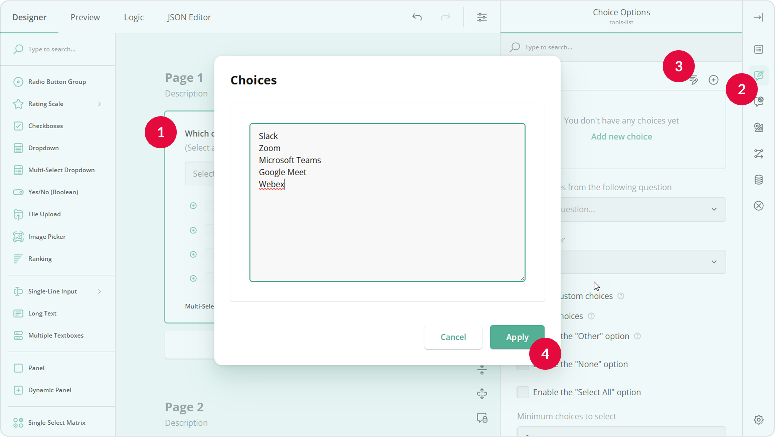 Populate the Tag Box question with choices