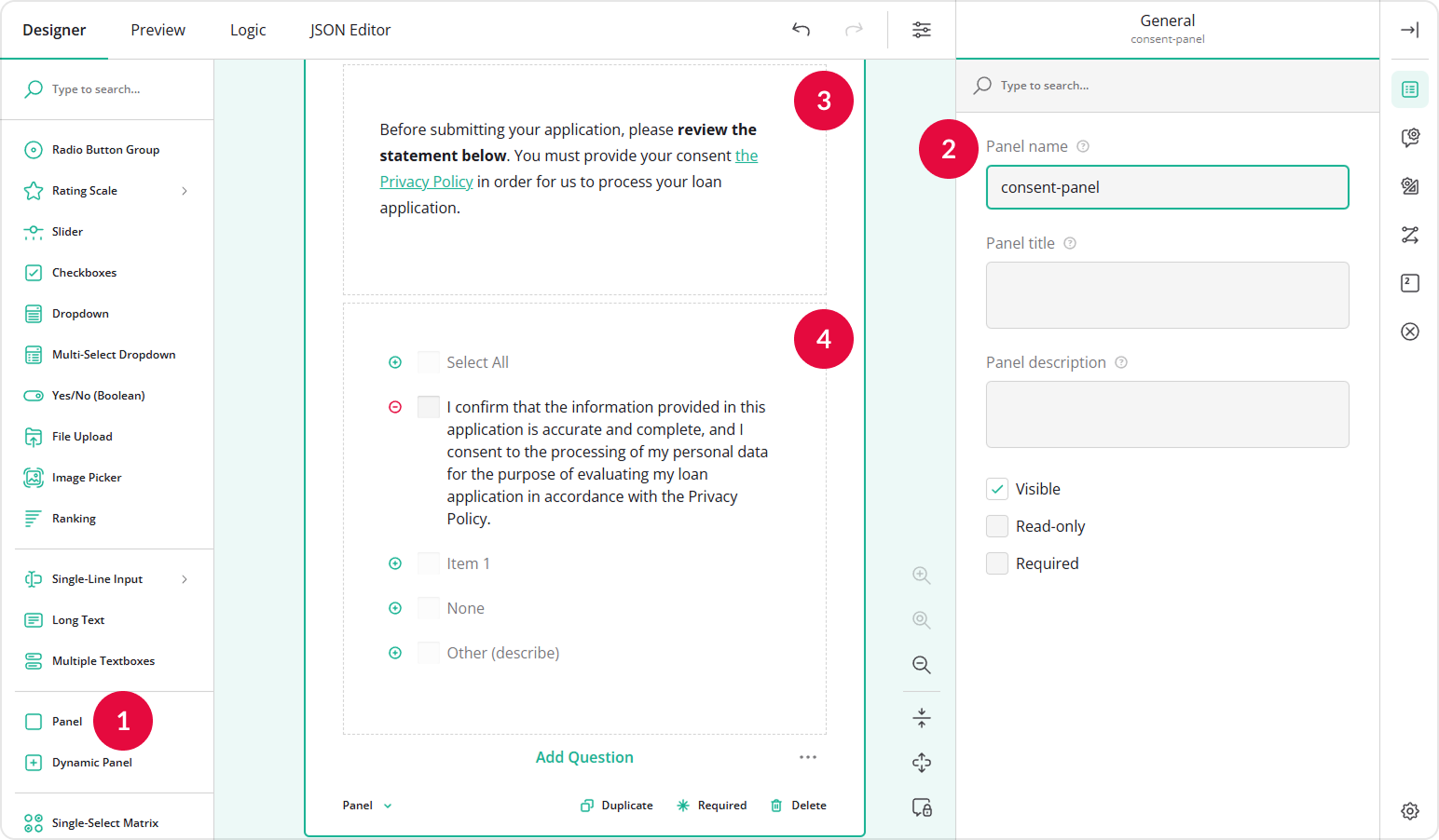 Place the HTML and Checkboxes quesions into a Panel for a better look
