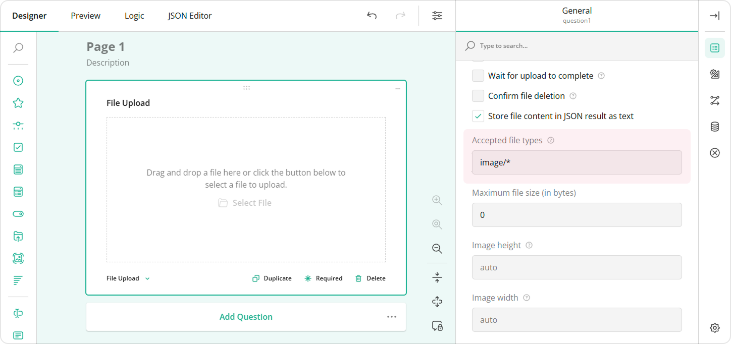 Survey Creator - Accepted file types