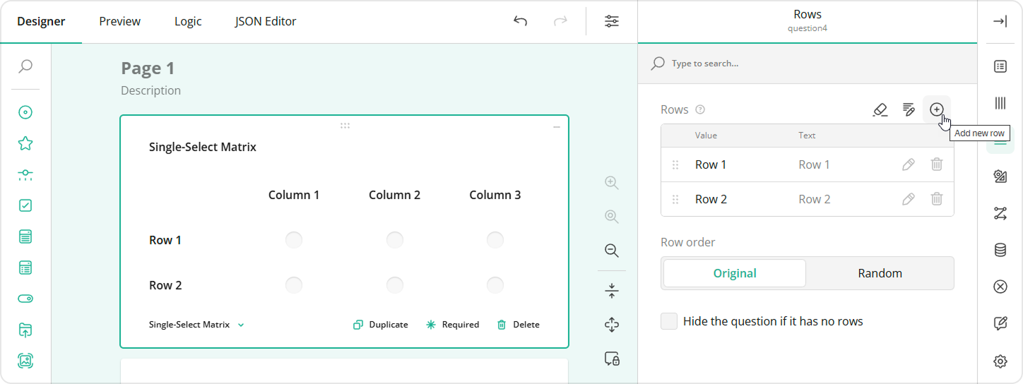 Survey Creator - Add new row to a matrix question