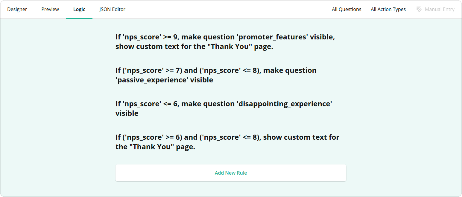 Survey Creator - The Logic tab