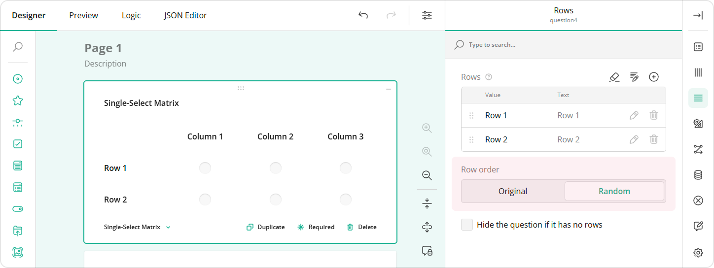 Survey Creator - Row order in a matrix question