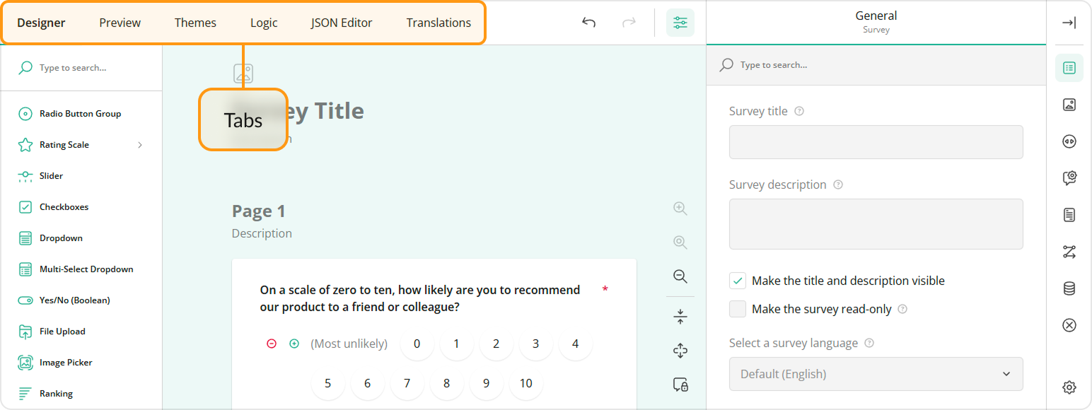 Survey Creator - Tabs