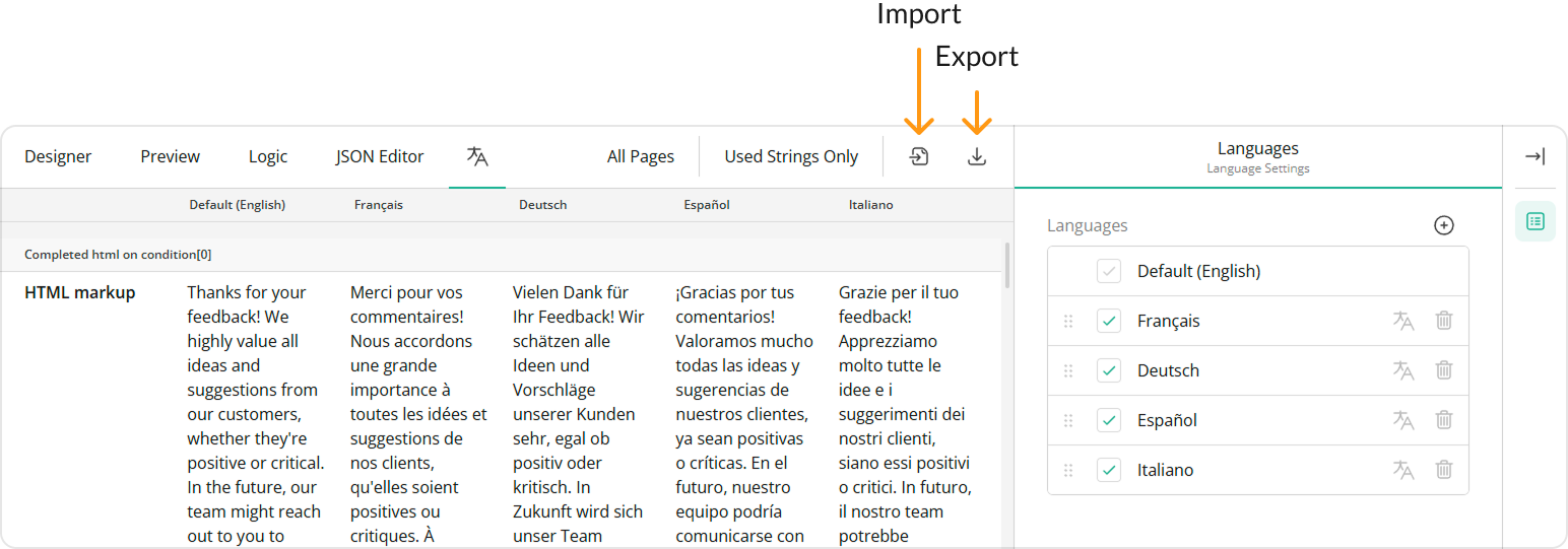 Survey Creator - Filter strings in the Translation tab