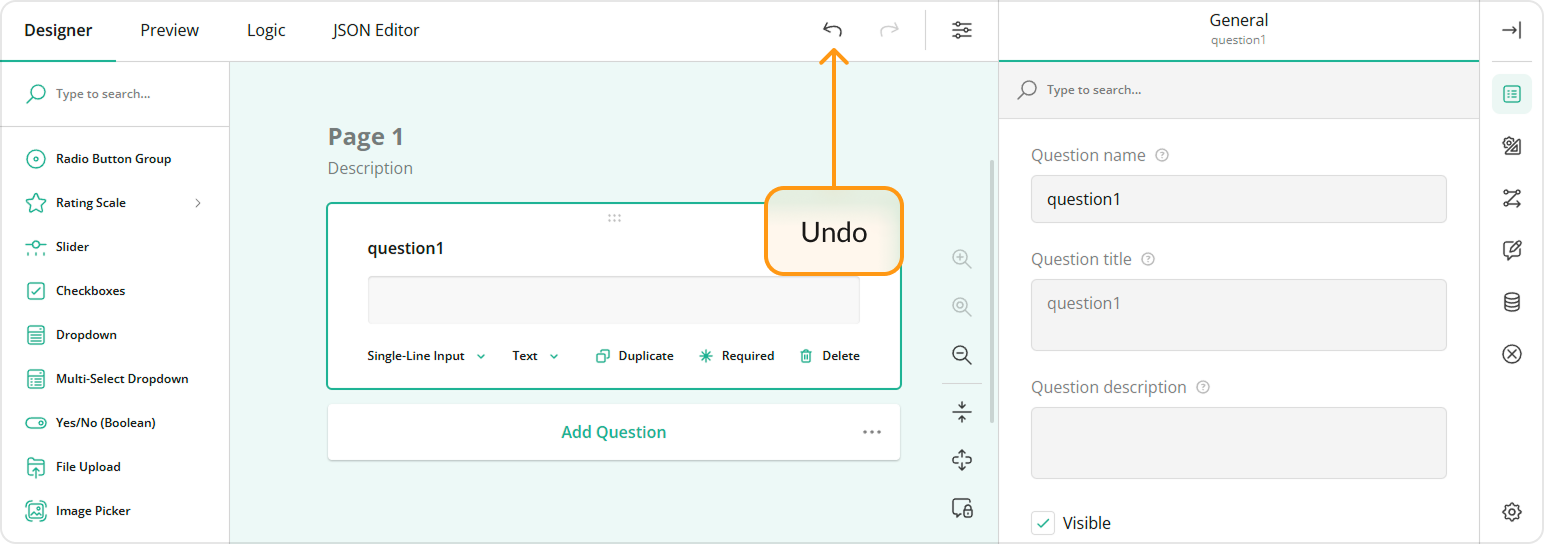 Survey Creator - The Undo button