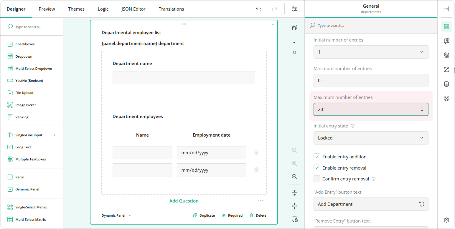 Set the maximum number of entries