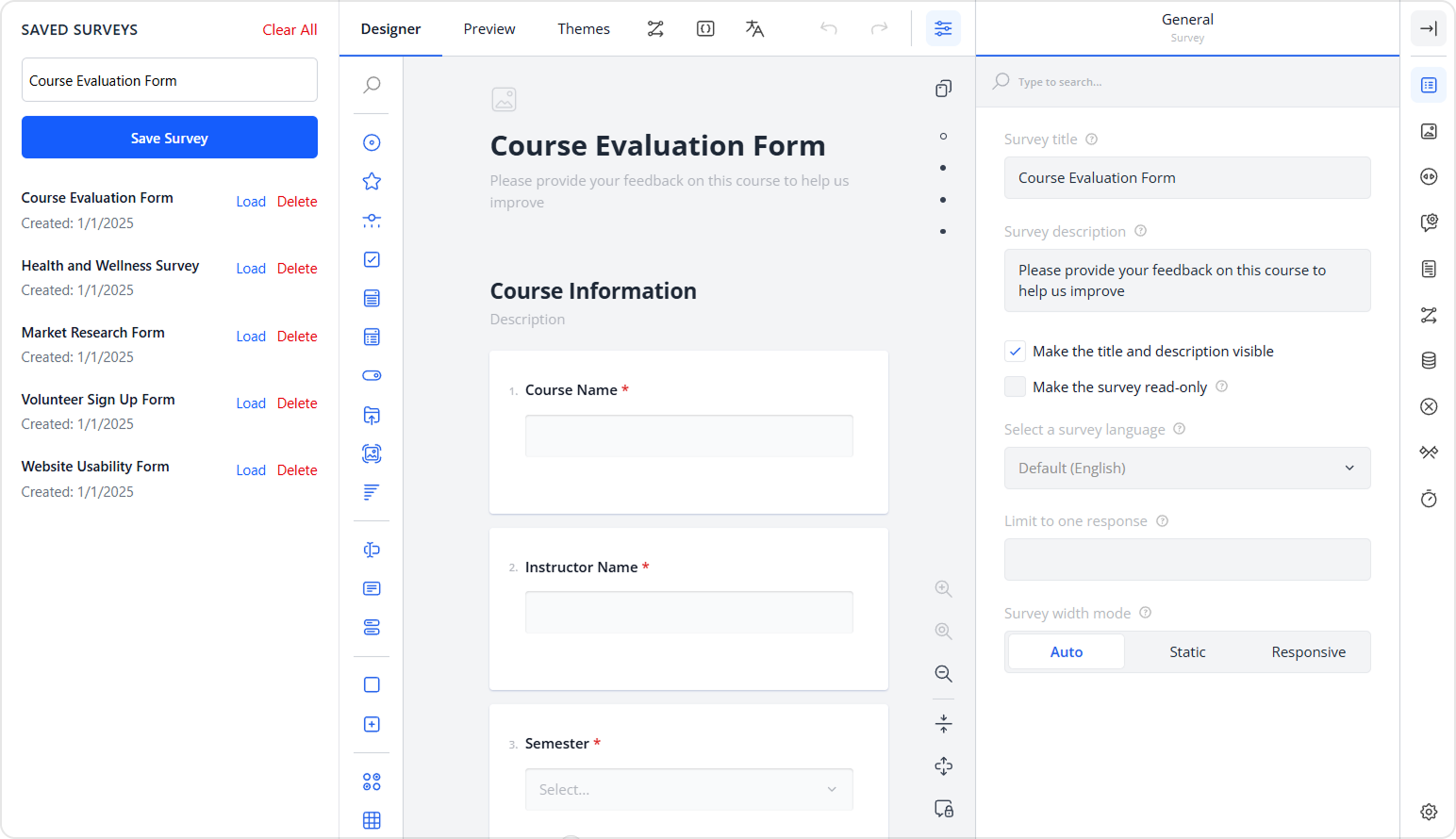 SurveyJS Form Management System