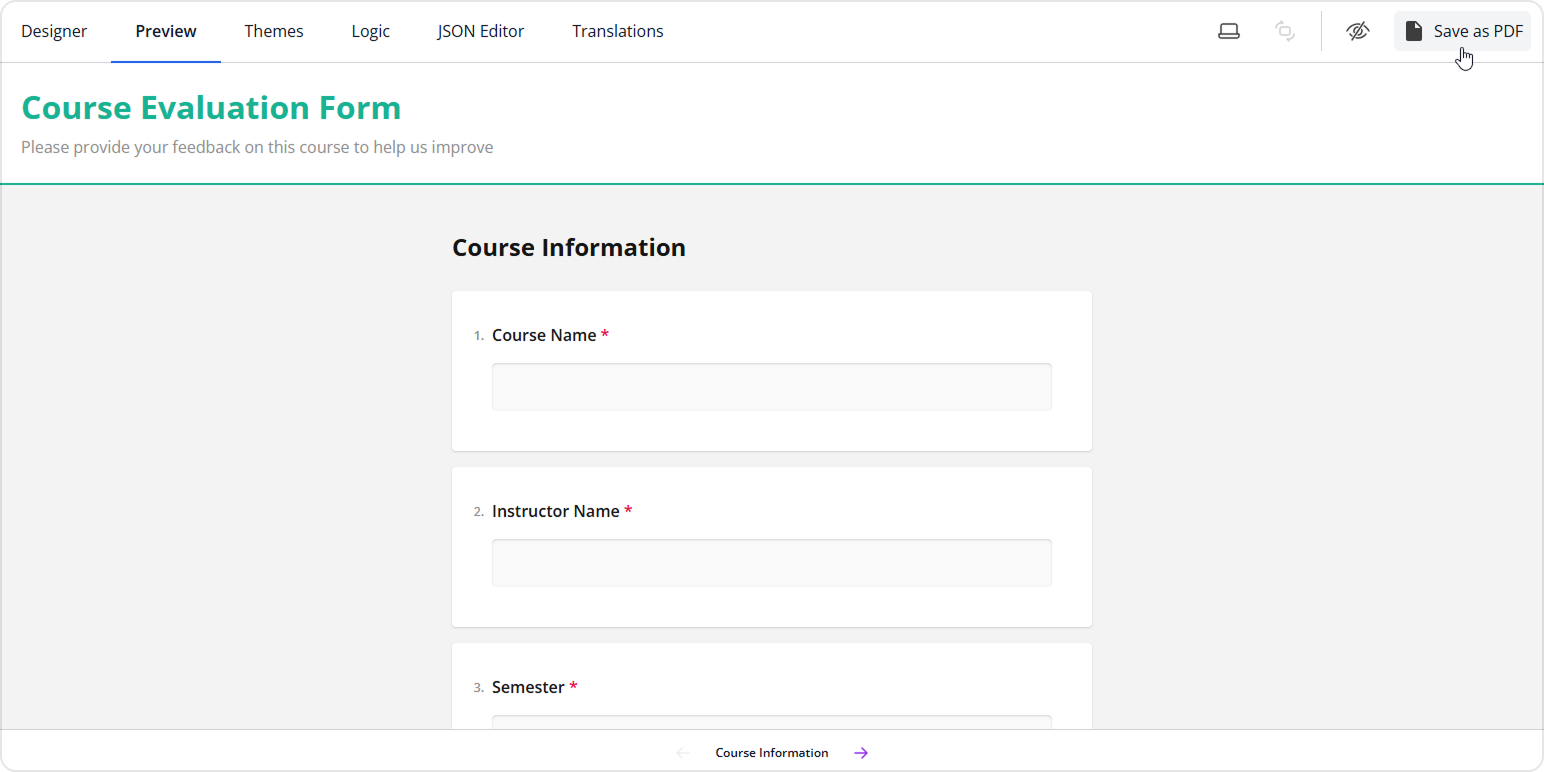 Add PDF Export option to SurveyJS Form Builder