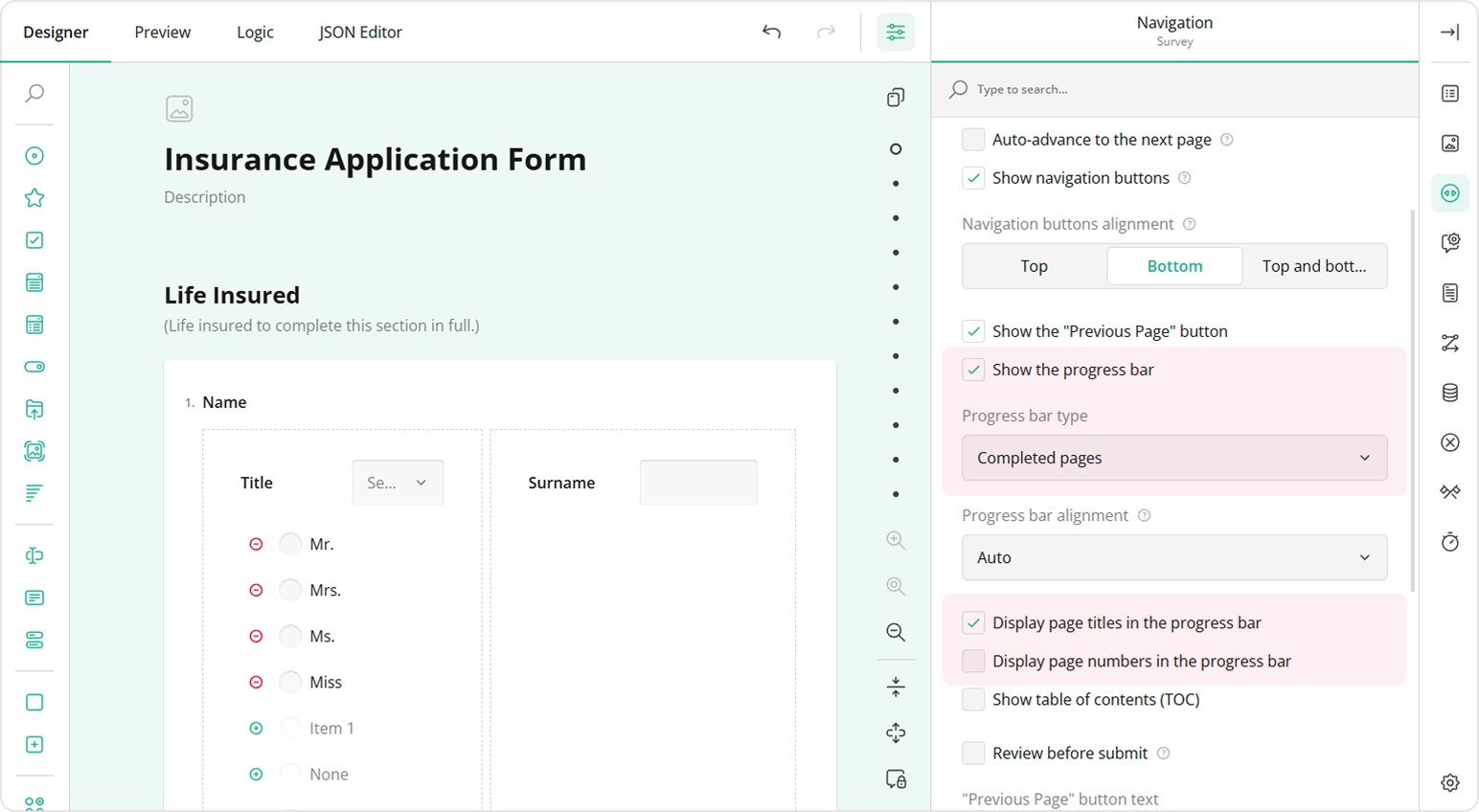 Page Navivagion Title in the Progress bar