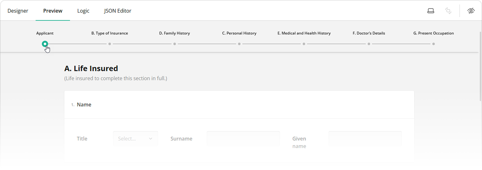 Progress bar displaying the Navigation Title for the First Page.
