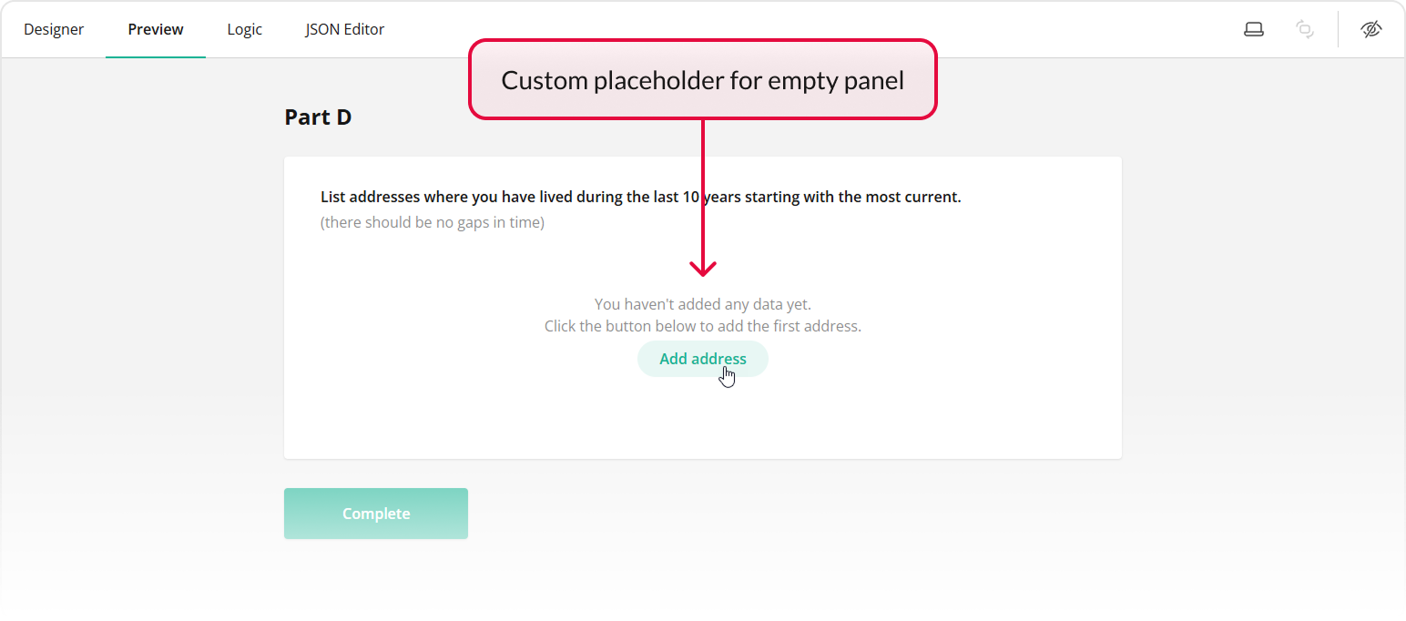 Placeholder text for empty Dynamic Panel