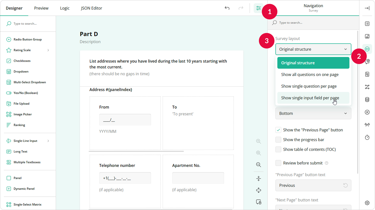 Show one input field at a time