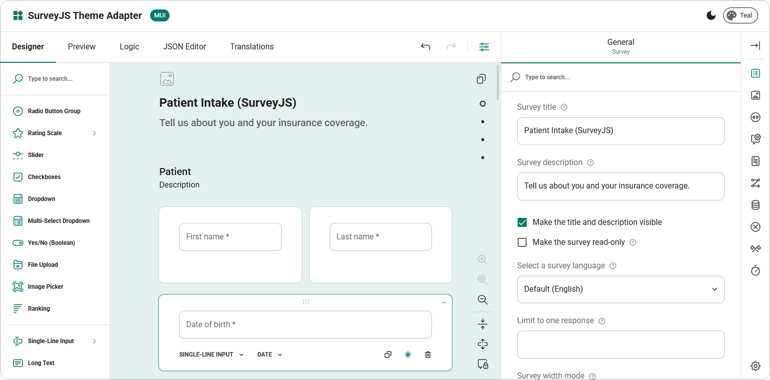 SurveyJS Material UI (MUI) Adapter