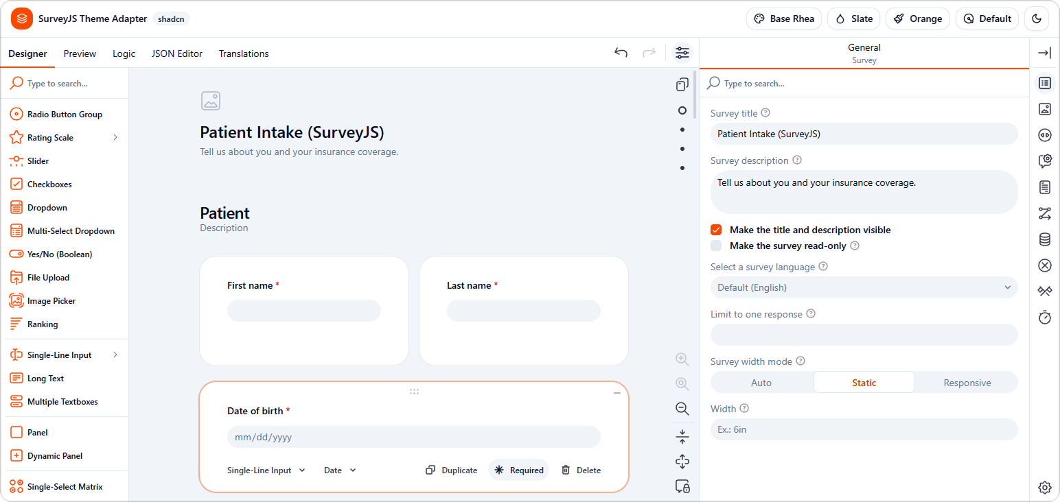 SurveyJS shadcn/ui Adapter