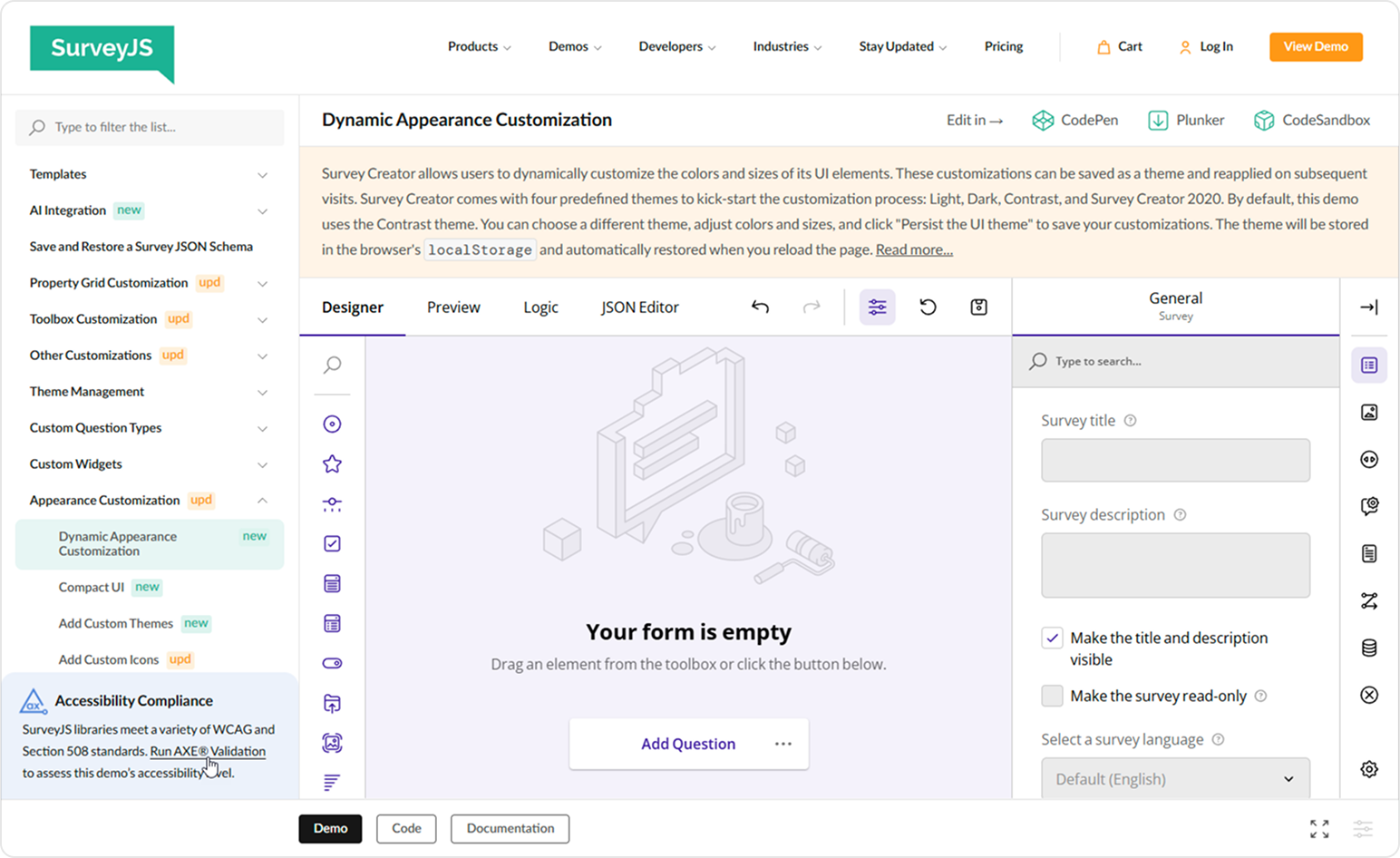 Survey Creator: Accessibility Compliance section