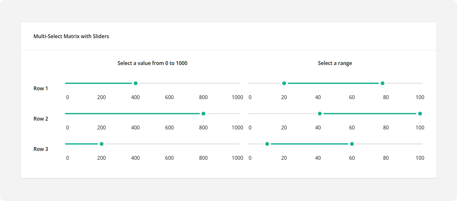 SurveyJS Multi-Select Matrix with Sliders