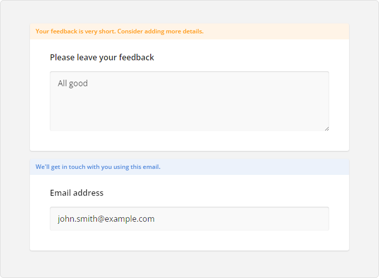 SurveyJS: Validation warnings and informational notes