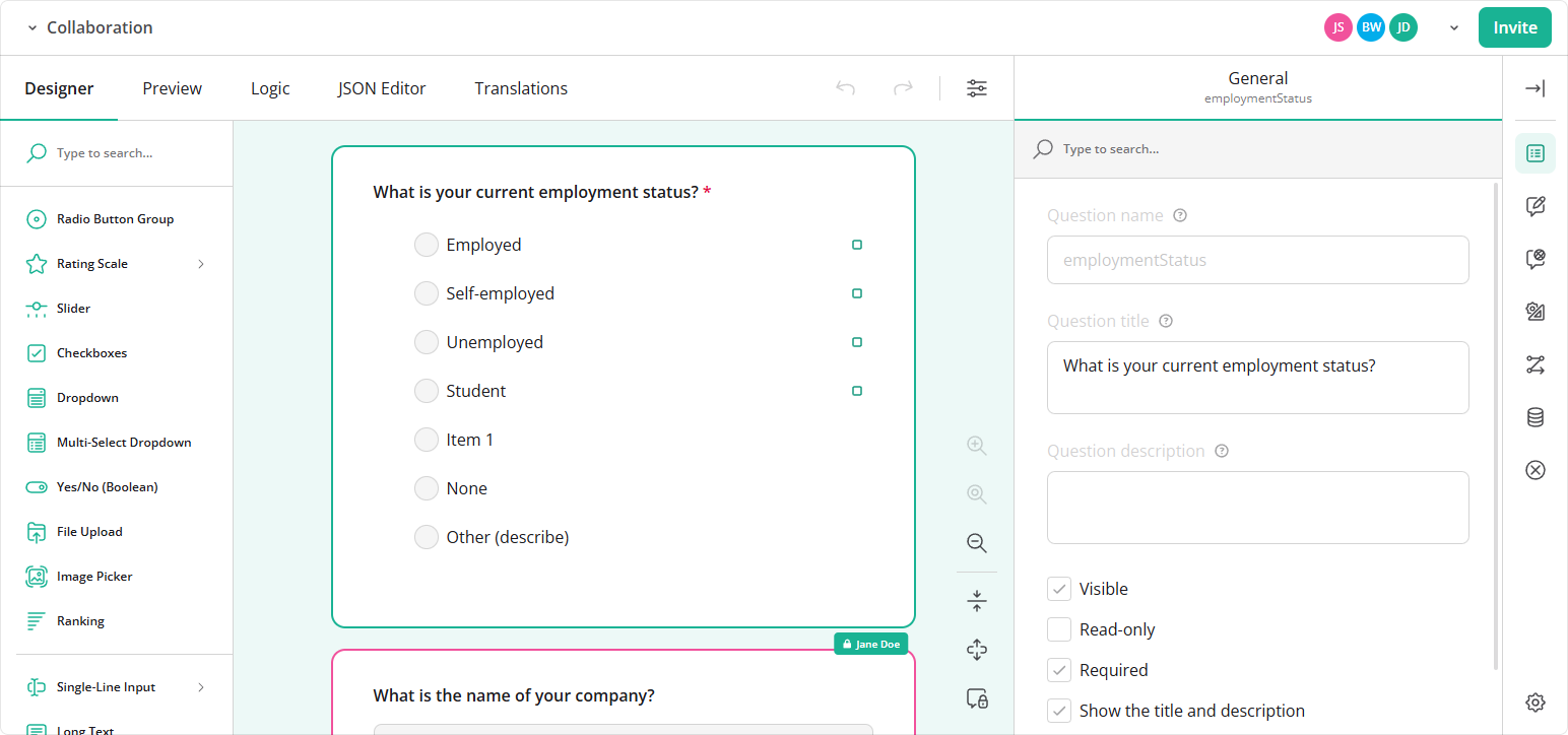 Collaborative Form Editing: Locked questions