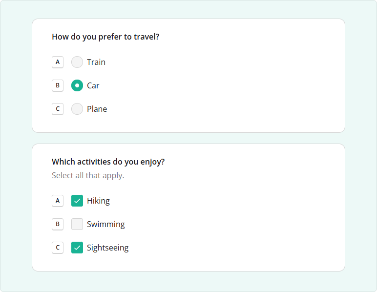 Letter Shortcuts for Selecting Choices
