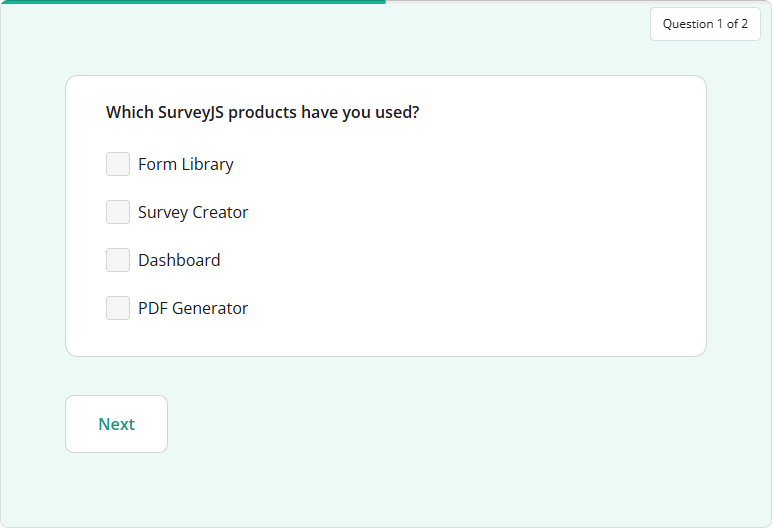 SurveyJS Form Library: Position-based progress indicator